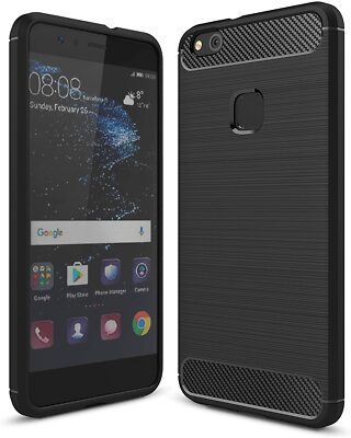 BLACK COVER for Huawei P10 Lite SOFT SHOCKPROOF SILICONE TPU CARBON CASE