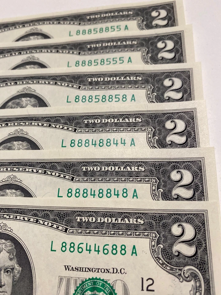 PRICE IS PER NOTE 6 2013 UNC $ 2 FANCY BINARY NOTES And 1 RADAR NOTE，Top Rare ！ - Image 3 of 3