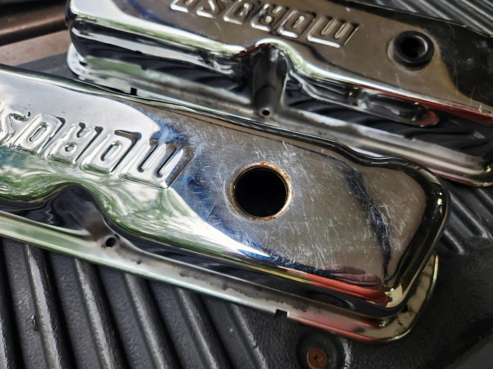 USED PAIR Moroso Valve Cover Covers Stamped Chromed fits Ford 302 351W 5.0L 5.8L - Image 4 of 4