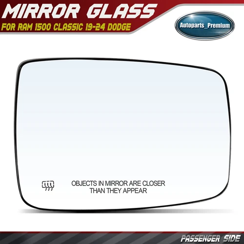 Passenger Mirror Glass Heated w/ Power Adjust for Ram 1500 Classic 19-24 Dodge