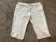 Avenue Women's Linen/Rayon Tan Wide Leg Crop Capris Stretch Waist Size 14/16