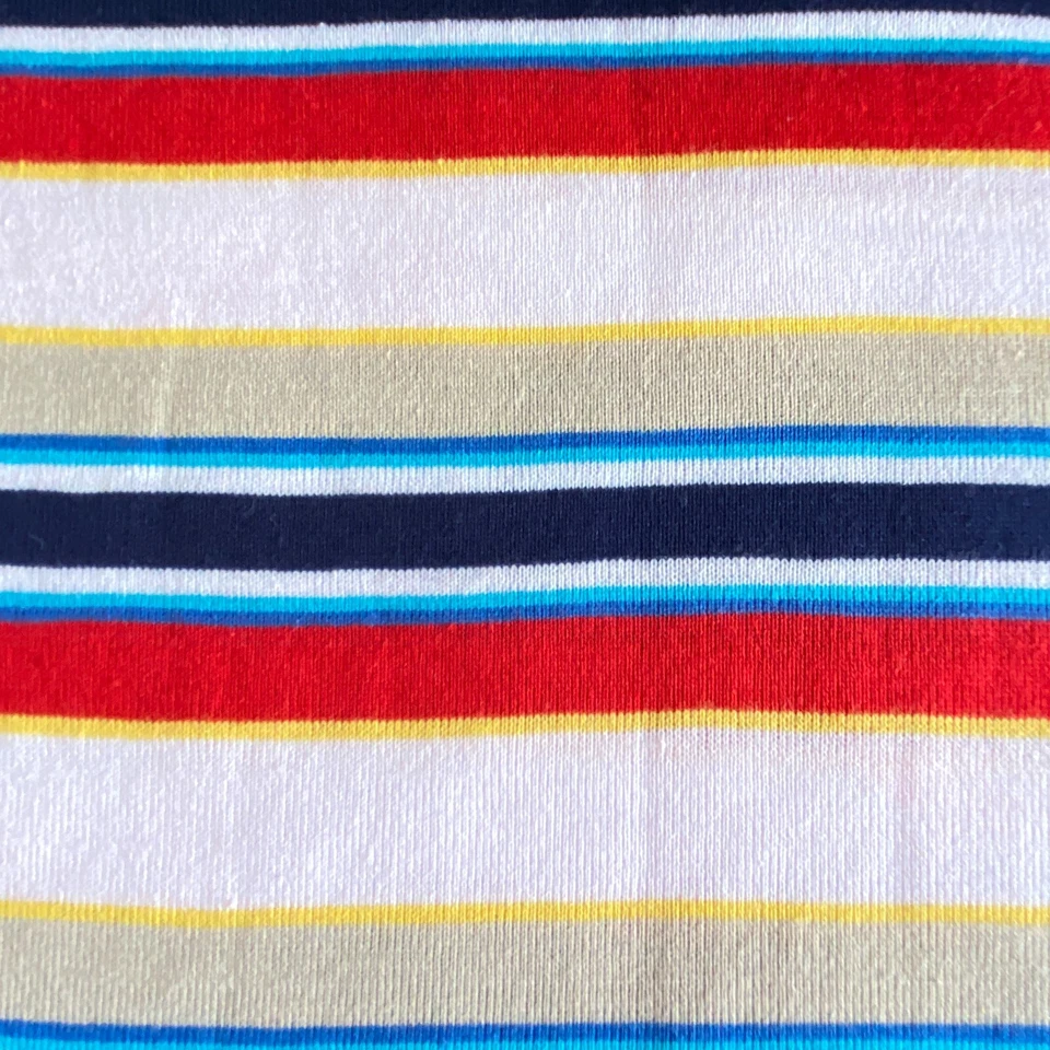 1 YD Vintage Stripe Knit Fabric Red Blue Tan - Image 2 of 4