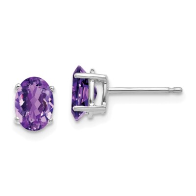 14 Karat Weißgold 7 x 5 mm ovale Amethyst Ohrstecker Geschenk für Mutter