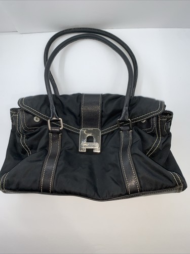 AUTHENTISCHE PRADA NYLON LEDER TESSUTO TWIST LOCK VINTAGE SCHULTER SCHWARZ Handtasche