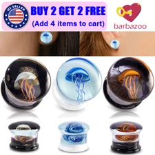 2PCS Glass Jellyfish Ear Gauges Single Flare Saddle Ear Plugs Expander Tunnels