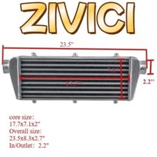 OD=2.2"inch Aluminum Universal Turbo Intercooler Front Mount 24" x8" x3"