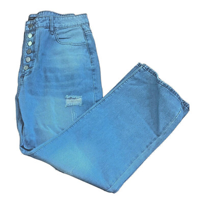 Chic Me Size XL Jeans Blue Denim Button Up Ripped  New