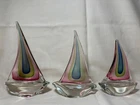 Italian MURANO Sommerso Blown Art Glass Sailboat Sculpture 11¼