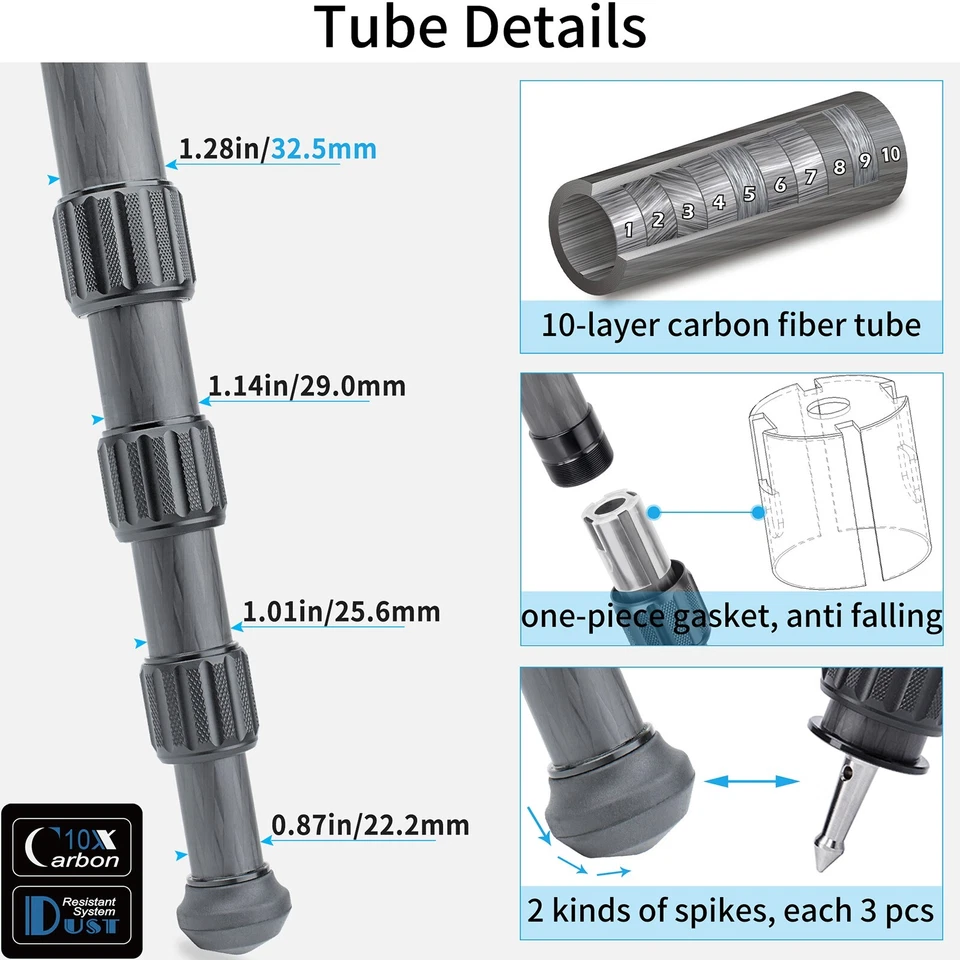 Trípode de fibra de carbono INNOREL profesional soporte de trípode de alta resistencia para Camere DLSR Foto 3 de 4