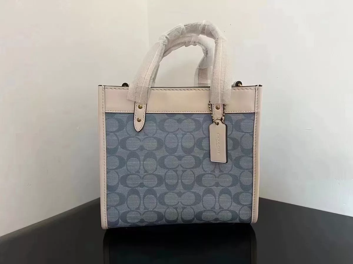 COACH Field Tote 22 Signature Denim 2way Bag w/ Removable Shoulder Strap 