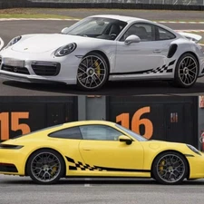 Pair Checkered Racing Car Side Skirt Stripe Vinyl Decal Stickers For Porsche 911