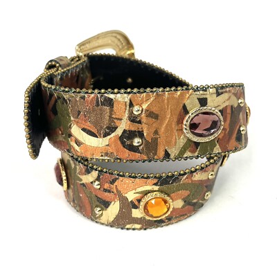 Vintage Elite Wide Leather Belt S Rhinestone Embellished  display picture 1