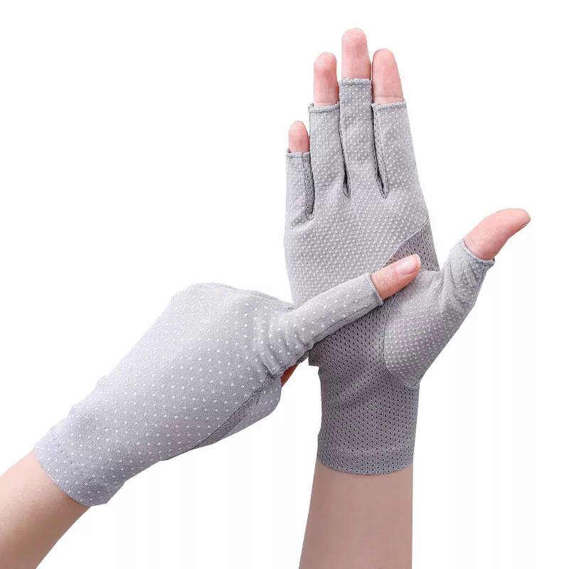 Womens Gloves Sun Protection Fingerless Anti-UV Ultra-Thin Cotton Gloves !