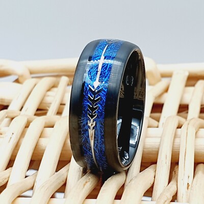 Men's Wedding Ring Cosmic Arrow Ring Engagement Ring Blue Meteorite Wedding Band