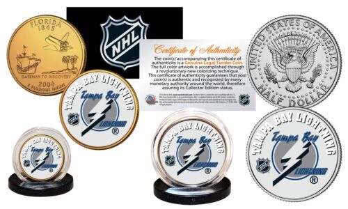 TAMPA BAY LIGHTNING 2-Coin Set JFK Half Dollar & Gold State Quarter NHL LICENSED - Afbeelding 1 van 1