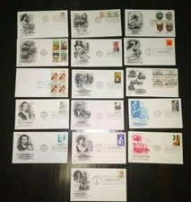 VINTAGE 1980 FIRST DAY OF ISSUE US POSTAGE STAMPS ON ENVELOPES, POSTMARKED QTY16