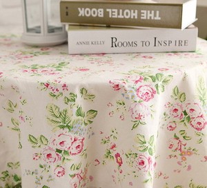 Cotton Linen Tablecloth Red Green Fl On White Shabby Chic Red Green Fl On White Shabby Chic