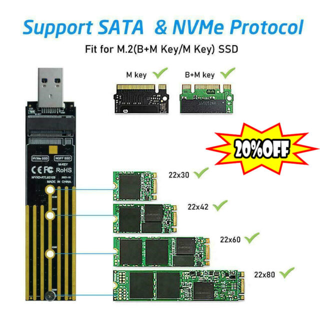 NVMe to USB Adapter M.2 SSD to USB 3.1 Type A Card M.2 Based Hard Key M L2L6-