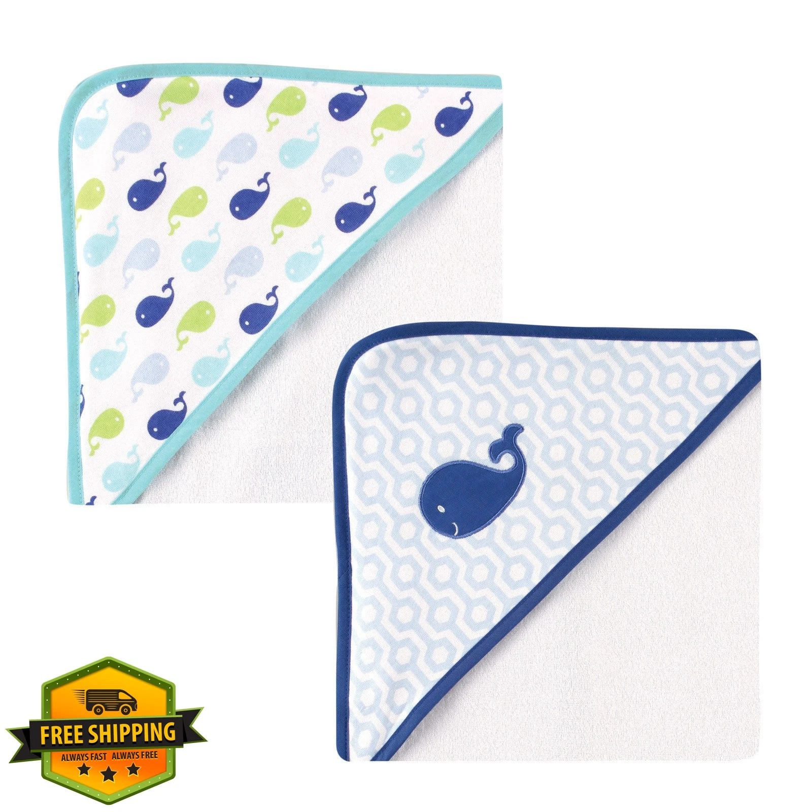 Luvable Friends Baby Hooded Towel Blue Whale Cotton Terry One Size