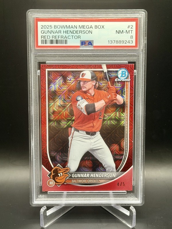 2025 Bowman Mega Box Chrome Red Mojo Refractor Gunnar Henderson 2 PSA 8 NM-MINT