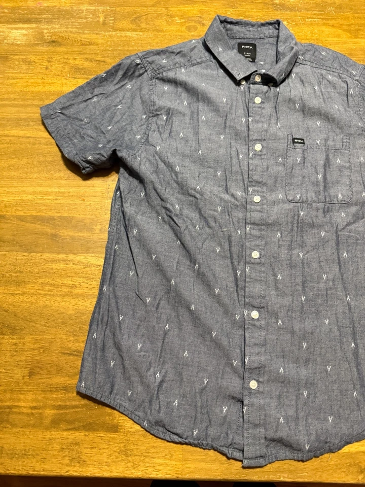 Camisa RVCA, Para Hombre Talla Grande, Azul Blanco, Camisa Manga Corta Foto 3 de 4