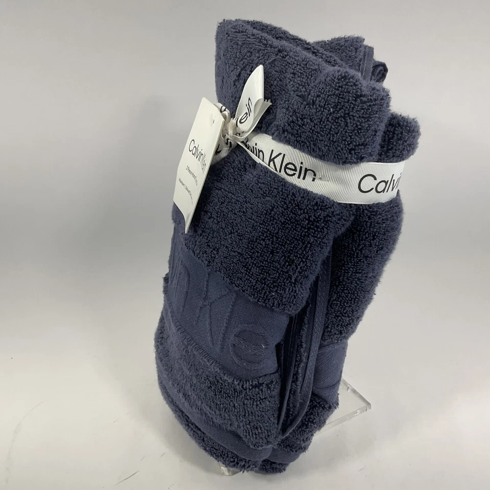 Calvin Klein 2 toalhas de mão azul marinho macio 100% algodão novo - Imagem 4 de 4