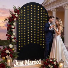 New 7.2FT Black Arch Cover with String Lights Double-Sided Stretchy Backdrop for