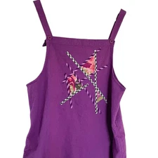 Vintage 90s Pinafore Apron Style Midi Sun Dress M Purple Linen Blend Cottagecore