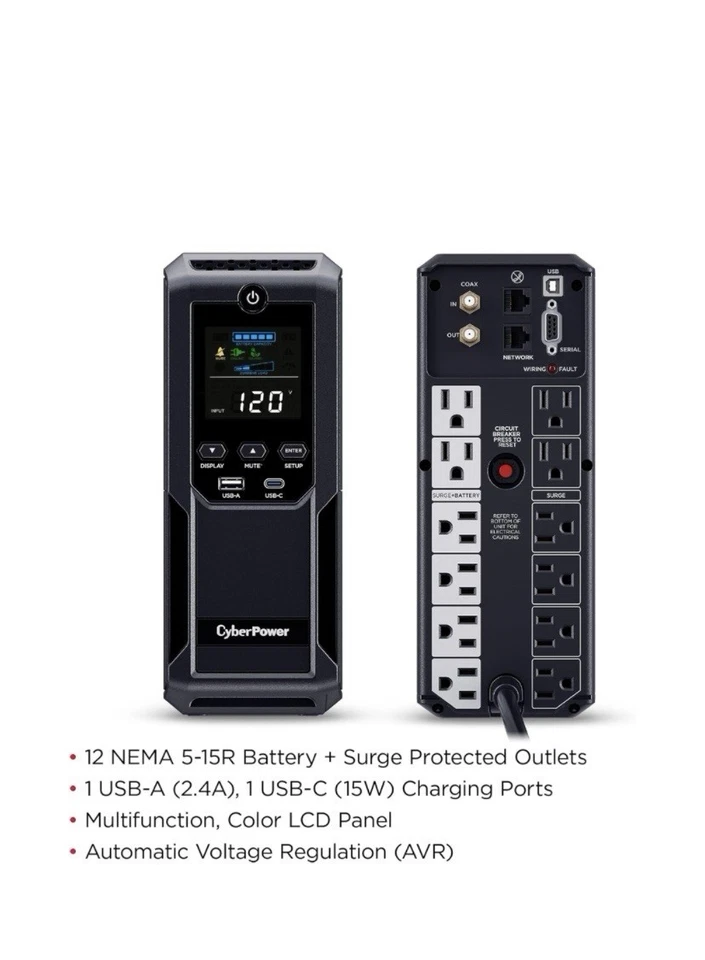 CYBERPOWER CP1500AVRLCD3 INTELLIGENT LCD UPS SYSTEM, 1500VA/900W - BLACK - Image 3 of 4