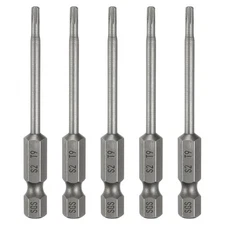 5pcs T9 Torx Head Screwdriver Bit 1/4" Hex Shank 2.6" Long Magnetic No Hole Tip