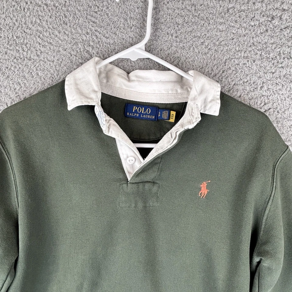 Ralph Lauren RL Camisa de Rugby Polar Para Hombres Pequeña Oliva Pony Cuello Blanco Sudadera Foto 2 de 4