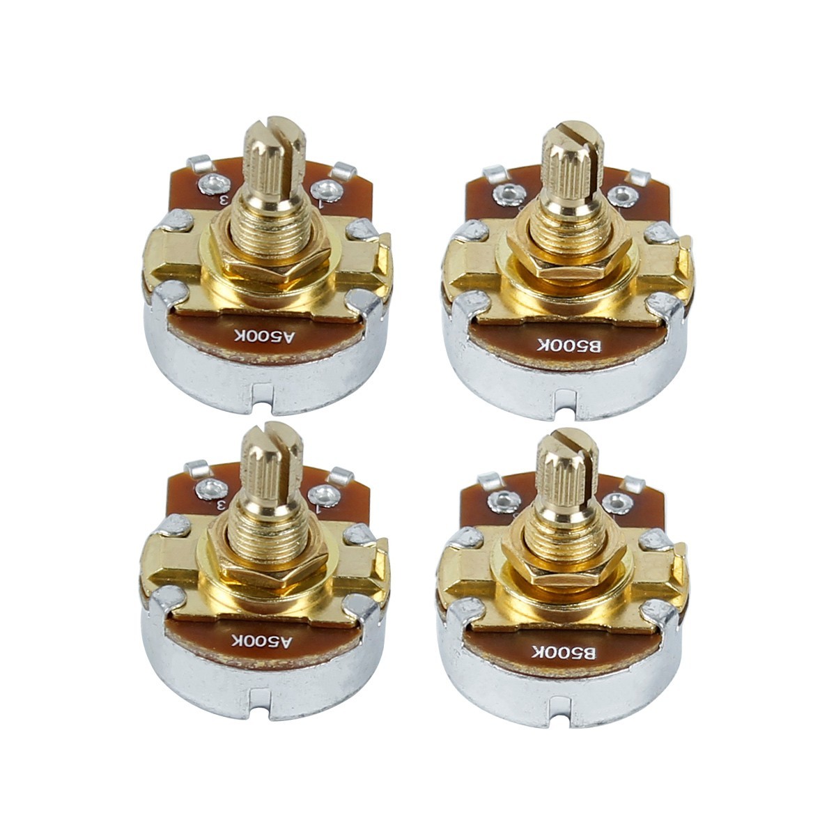FLEOR 4pcs Golden Short Split Shaft Guitar Potentiometers Pots A500K+B500K