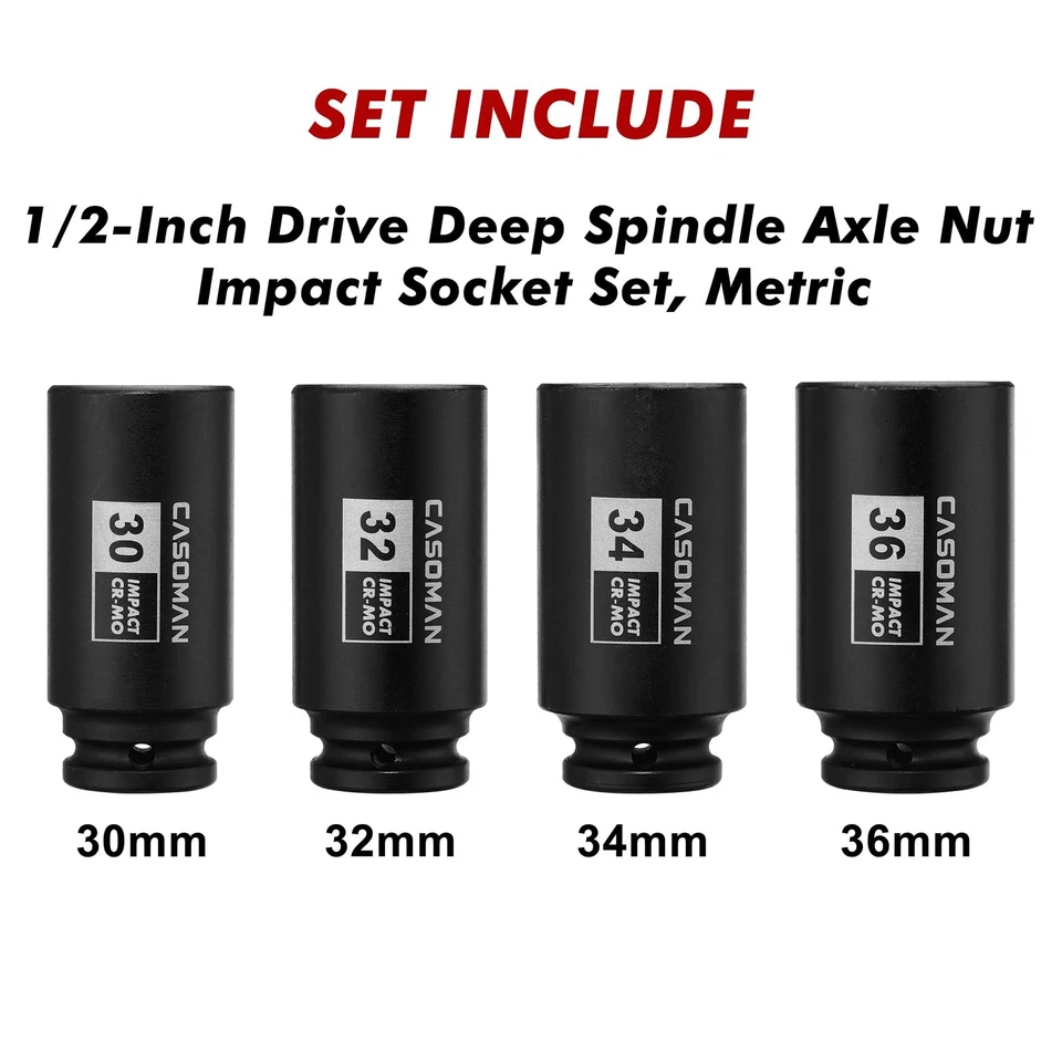 1/2-Inch Drive Deep Spindle Axle Nut Impact Socket Set,12 Point Metric, CR-MO... - Image 3 of 4