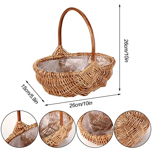 Rattan Flower Basket, Handmade Wicker Planter Basket with Plastic Liner & - Picture 3 of 7