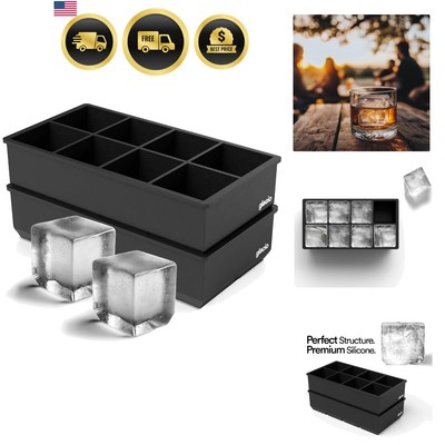 Ice Cube Molds   2-Pack Silicone Trays for 8 Large Square Cubes   Slow-Melt I...