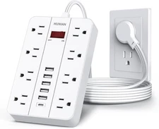 Power Strip with USB, Flat Plug Extension Cord Surge Protector 5 5FT, White 