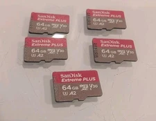 Lot Of 5 SanDisk Extreme Plus 64GB Micro SD Card C10 V30 4K 200 Read 90 Write 