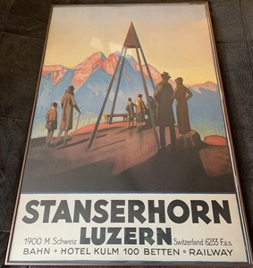 Ernst Hodel the Younger print 39.5” x 1” x 28” Framed/Glass ~ Stanserhorn Luzern