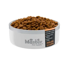 Stainless Steel Small Double Wall Dog Bowl with Anti Skid Base - Bone White