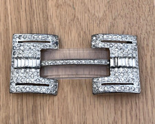 Antique Art Deco Clear Rhinestone Lucite 2 Piece Buckle