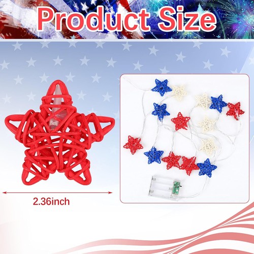 Red White and Blue Star Lights 4th of July Decorations, 3D Star String Lights - Picture 4 of 6