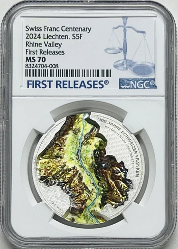 2024 LIECHTENSTEIN SILVER 1OZ 100 YRS OF THE SWISS FRANC NGC MS70 FIRST RELEASES