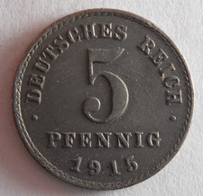 1915 GERMAN EMPIRE 5 PFENNIG - Excellent Coin - FREE SHIP - Germany Bin #16