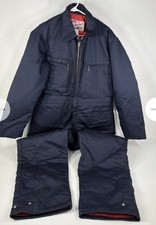 Vintage Lee Insulated Work Coveralls Navy Blue Zip Front Cold Weather Sz L
