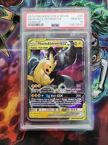 Pikachu & Zekrom GX 33/181 Sun & Moon Team Up Pokémon Card PSA 10 STOCK PHOTO