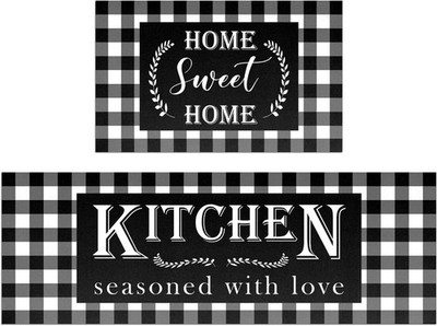 Buffalo Plaid Kitchen Mat Set of 2 Non Slip Thick Kitchen Rugs17''x47''+17''x28''