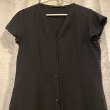Black button-up dress with short sleeves lightweight feel. Uniqlo Medium