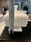 Vintage FENTON Hobnail Pedestal Footed Candy Dish With Lid White Milk Glass