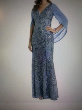 R&M Richards Womens Long Beaded Sheer Wrap Gown Mother of  Bride Dress Size 18