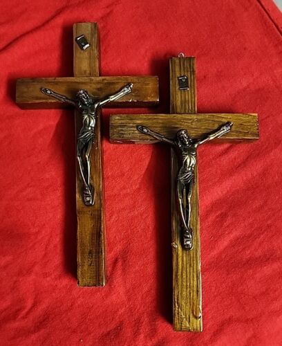 2 CATHOLIC Wooden Wall Cross Crucifix Holy Religious DARK Brown 8X4" ITALY